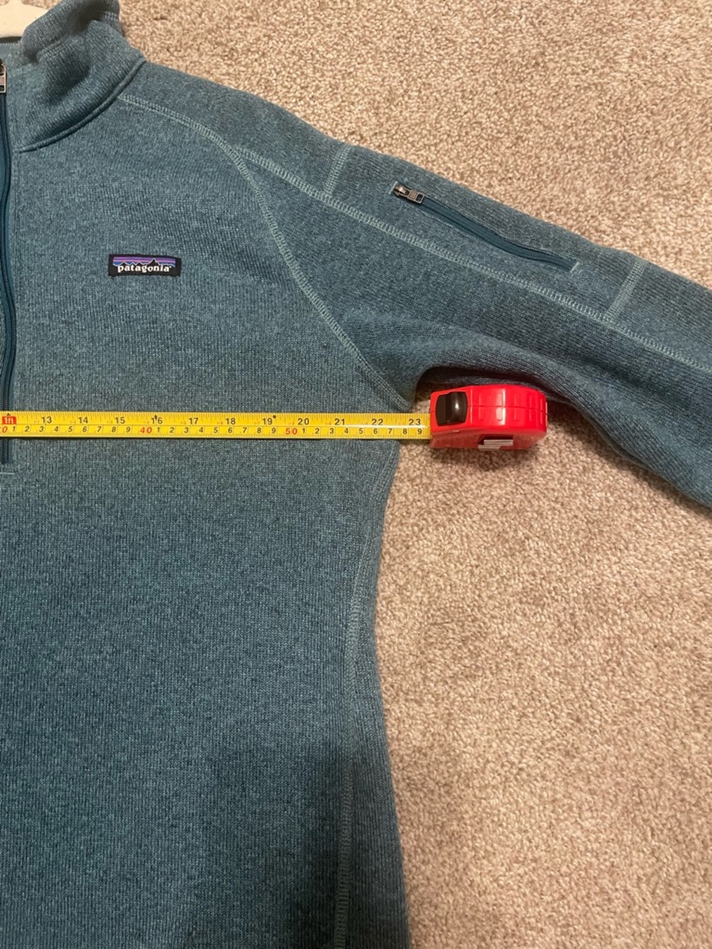 Patagonia 1/4 Zip Teal Blue Fleece Lined Sweater w Arm Zipper Sz XL - Picture 6 of 7